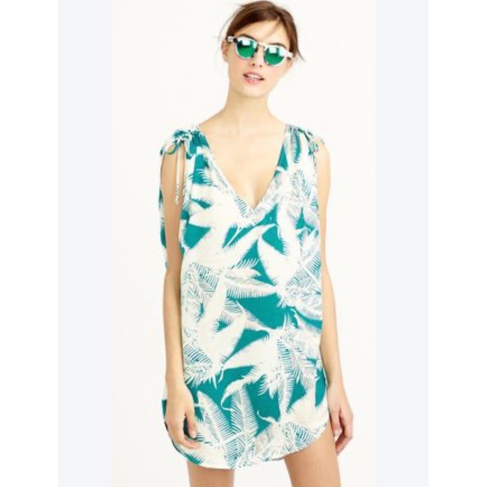 J.Crew Women's XS Green White Palm Print V-Neck Cover Up Tunic
